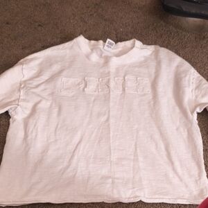 PINK Victoria's Secret White Embossed Logo Crew Tee